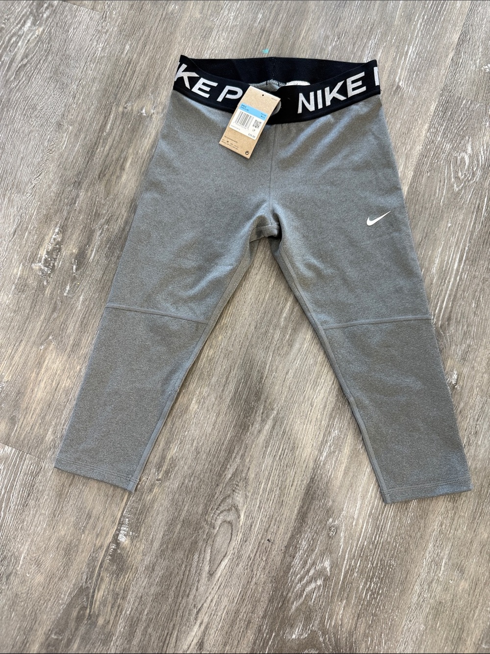 Nike Kids Gray & Black Logo Waistband Leggings